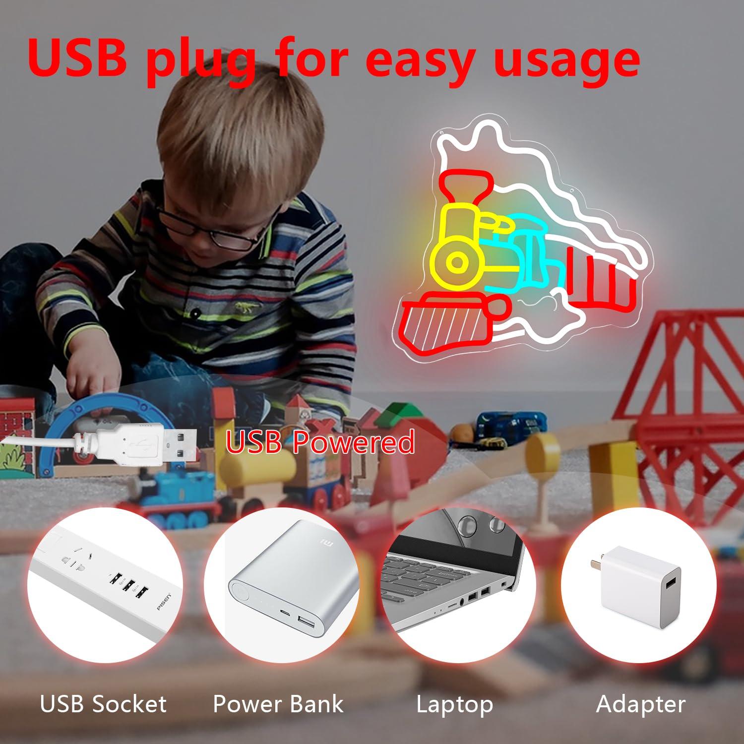 Steam Train Neon Sign USB Dimm - Party Games Steam Free review and price
